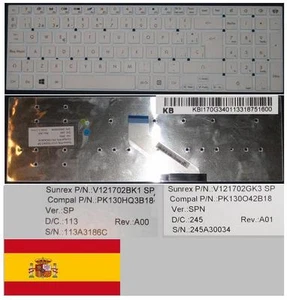 Teclado Qwerty Español Gateway NV55 V121702GK3 PK130042B18 KB.I170G.340 Blanco - Imagen 1 de 1