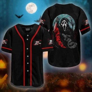 Ghostface Baseball Jersey, Custom Halloween Horror Movie Jersey Shirt - Picture 1 of 6