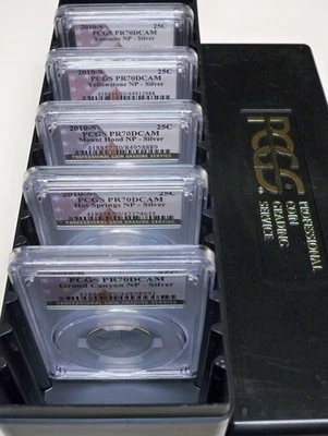 2010-S ALL 5 25c SILVER PCGS PR70DCAM QUARTERS PROOF WASHINGTON YELLOWSTONE ++++ - Image 1 of 4