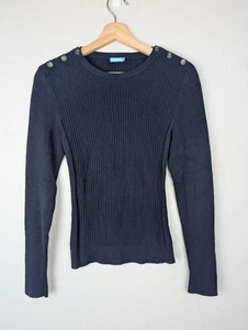 J McLaughlin Pullover Damen Small Navy Rippstrick Schulter Knopf Baumwolle - Bild 1 von 9