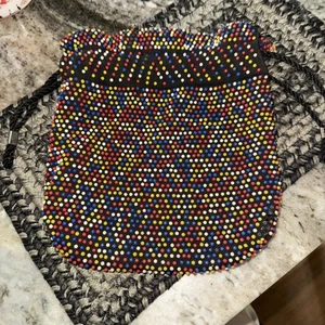 Vintage Beaded Pouch Drawstring Bag Reversible Purse Sack Colorful Candy Boho - Picture 1 of 5