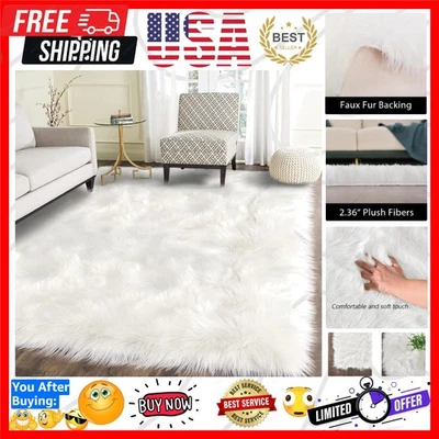 Elegante alfombra de piel sintética blanca 4x6 - Decoración de felpa lavable a máquina para dormitorios Foto 1 de 4