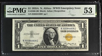 1935-A United States North Africa $1 Silver Certificate, Fr. 2306, PMG AU 53. - Image 1 of 2