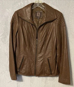 Anne Klein Women's M Butter Soft Leather Jacket Brown Lined Pockets - Picture 1 of 6