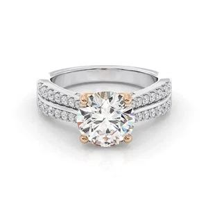 2.70 Ct Round Cut Diamond Ring 18K Multi Tone Gold IGI Certified Lab Created - Picture 1 of 12