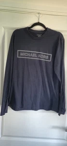 Mens Michael Kors Long Sleeve Logo Print Top In Navy Blue Size L - Picture 1 of 13