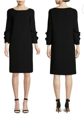 Lafayette 148 Abigail Finesse Black Ruffle Shift Dress SZ S LBD Back Zip NWOT - Image 1 of 4