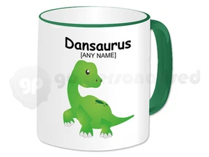 Personalised Gift Dinosaur Mug Cup Kids Jurassic Brachiosaurus (Green Handle) - Picture 1 of 1
