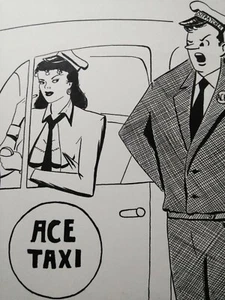 HUMORAMA original art 1960 girlie cartoon BIG SLEEP TAXI GIRL BOGART TIMELY - Picture 1 of 7