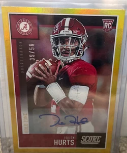 2020 Score RC Jalen Hurts Rookie Gold Zone Auto /50 Eagles - Picture 1 of 2