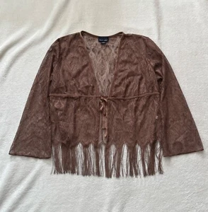 Venezia Jeans Women's Vintage Western Y2K Lace Brown Fringe Top Size 14/16 - Picture 1 of 9