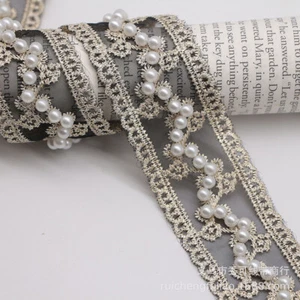 5 Yards Organza Borte Spitzenband bestickt Blumen Kunstperlen Material Zum Selbermachen - Bild 1 von 14