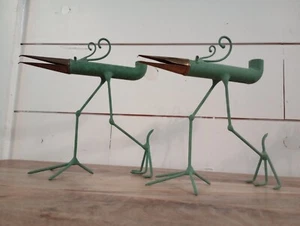 Gino Bushini MCM Bird Candleholder Sculptures Pair Mixed Metal Mid Century Brass - Picture 1 of 23