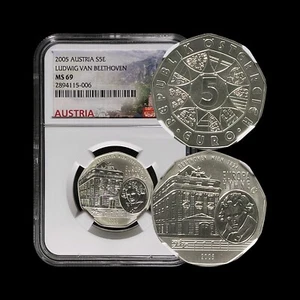 AUSTRIA. 2005, 5 Euro, Silver - NGC MS69 - Top Pop 🥇 Ludwig Van Beethoven - Picture 1 of 9