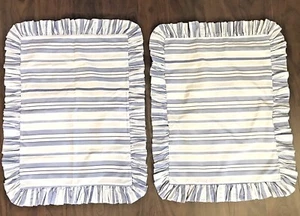 Two PINE CONE HILL Standard Shams Blue/White Classic Stripe Soft Cotton Ruffled - Picture 1 of 12
