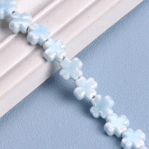20pcs Cross Flower 12mm Shiny Ceramic Porcelain Loose Beads For Jewelry Making - Picture 1 of 14