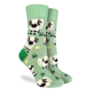 Valais Blacknose Sheep Women's Crew Socks Size 9-11 Green Good Luck Novelty New - Picture 1 of 1