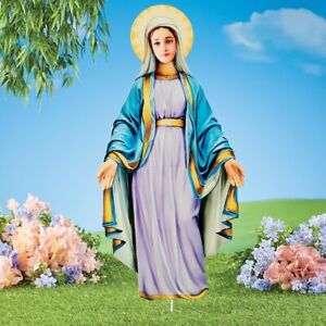 Beautiful Virgin Mary Dressed In Lovely Lilac Gown & Halo Metal Garden Stake