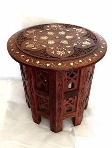 Mesa india de latón y cobre de palo de rosa tallada anglo india de colección - Imagen 1 de 2