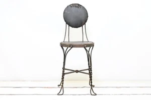 Rare Antq Wrought Iron Ice Cream  Chair With Upholstered Back Lincoln Park Zoo? - Picture 1 of 14