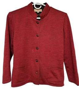 BEL Evelyne De Clercq Button Down Crop Jacket Wool Silk Size S Dark Red - Picture 1 of 18