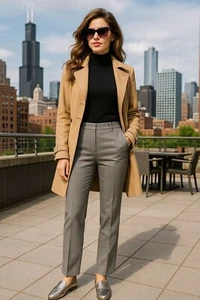 7th Avenue Suiting Collection SZ 8P Light Gray Work Trousers Tailored Straight L - Picture 1 of 10