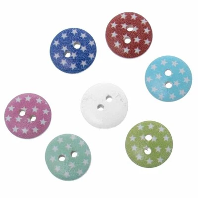 Mixed Color Star Pattern Wooden Buttons - 15mm (5/8 inch) - Multi Color - 2 Hole - Image 1 of 4