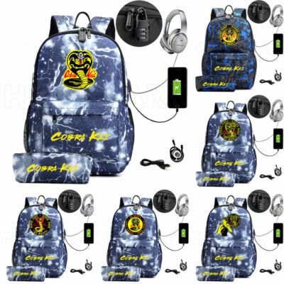 2PCS Cobra Kai Backpacks School Bags USB With Lock Anti Theft Shoulder Bags - Bild 1 von 4