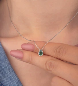 Smaragd Stein Tropfen Halskette aus 925er Sterlingsilber ER0345-bestes Geschenk - Bild 1 von 3