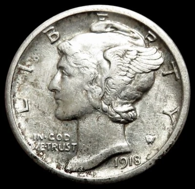 1918 S SILVER USA MERCURY DIME COIN ABOUT UNC CONDITION - Image 1 of 2