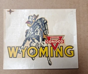 Vintage Touraide Conoco Wyoming Cowboy Riding Horse Decal Collectible - Picture 1 of 7