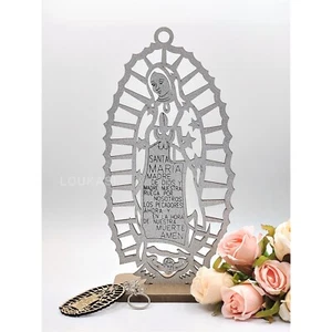 US 4 Silver Wood Religious Lady Guadalupe Centerpiece w\ Stand Home Party Decor - Picture 1 of 1