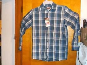 NEW WRANGLER MEN'S TRUE FIT COTTON,L/S SINGLE POCKET BLUE & GREY PLAID GREY  #3 - Picture 1 of 3