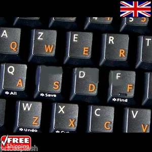 English UK Transparent Keyboard Stickers With Orange Letters for Laptop Computer - Picture 1 of 1
