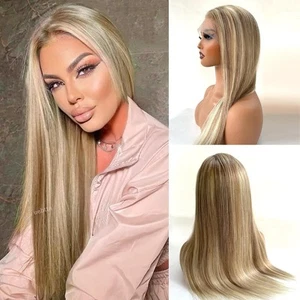 Highlight Ash Blonde Wig Human Hair 13x4 HD Balayage Glueless Wigs Human Hair... - Picture 1 of 6