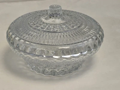 Vintage Ribbed Cut Glass Candy Snack Dish With Lid Unused New - Image 1 of 4