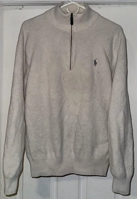Polo Ralph Lauren Sweater Mens 2XL Wool Cream Quarter Zip Mock Neck Pullover - Image 1 of 3