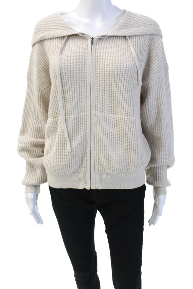 Suéter con capucha tejido gofre cremallera frontal blanco + Warren para mujer marrón algodón mediano Foto 1 de 4