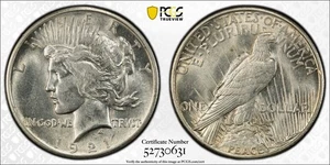 1921 Peace Silber Dollar PCGS AU-58 Peace - Bild 1 von 1