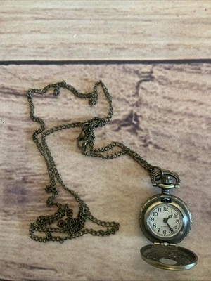 Women's Necklace Watch Bronzetone Quartz Pocket Vintage Look Used-Works  - Изображение 1 из 3