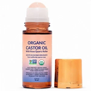 Organic Castor Oil w/ Rose Quartz Roller, Extra Virgin & Cold-Pressed Castor Oil - Picture 1 of 12