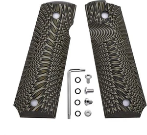 1911 G10 Grips Full Size Government/Commander Ambi Safety Cut Starburst Coyote - Picture 1 of 2