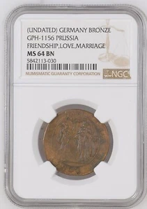 GERMANY PRUSSIA FRIENDSHIP,LOVE,MARRIAGE BRONZE MEDAL - NGC MS 64 BN, GPH-1156 - Picture 1 of 9