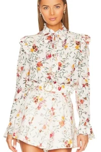 Zimmermann ‘Frill Blouse’ in Elka Vine Ivory Floral Print - Size US 6 / AU 1 / S - Picture 1 of 5