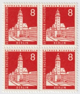 1959 Berlin - Neukolln Town Hall, Building - Block 4 x 8 Pfg Stamps - Picture 1 of 2