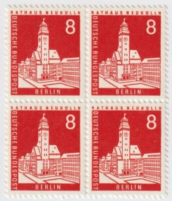 1959 Berlin - Neukolln Town Hall, Building - Block 4 x 8 Pfg Stamps - Image 1 of 2