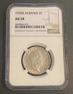 ALBANIA 2 FRANGA 1935 NGC AU 58 - Picture 1 of 4