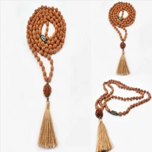 8mm Natural knot Rudraksha Tibetan gemstone beads necklace Men Peace Women - Picture 1 of 7