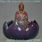 7.6" Chinese dynasty Jun kiln porcelain Kwan-Yin GuanYin Lotus statue Pen wash