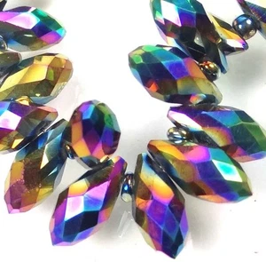 25 cuentas de lágrima facetadas de vidrio pavo real metálico 12x6 mm - Imagen 1 de 3
